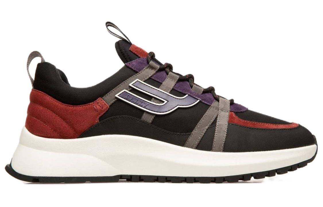 BALLY Leather Lace-Up Low Top Sneakers 'Black Red' 圖 2