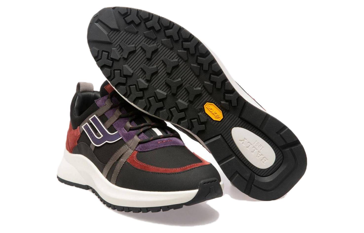 BALLY Leather Lace-Up Low Top Sneakers 'Black Red' 圖 3