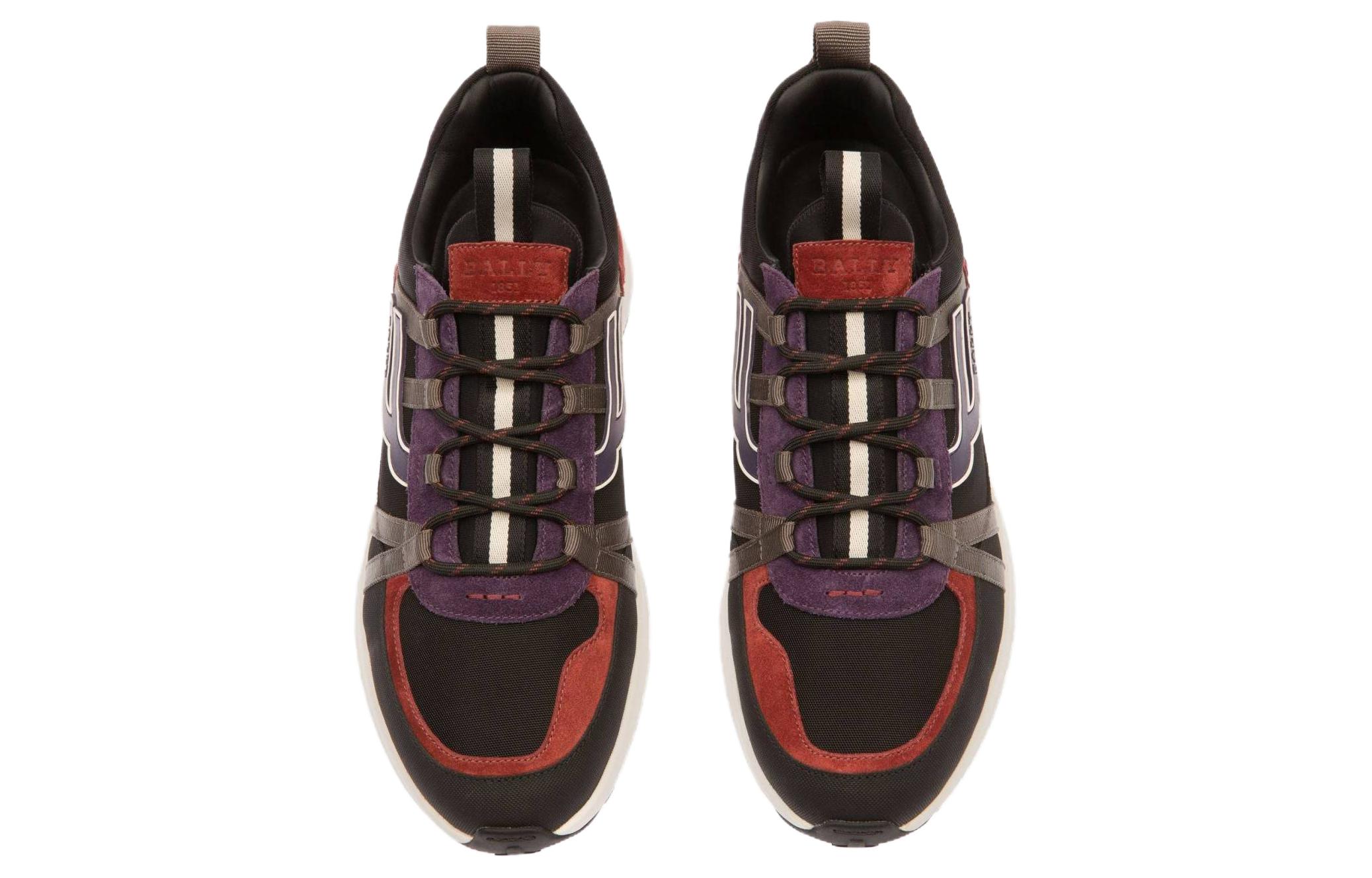 BALLY Leather Lace-Up Low Top Sneakers 'Black Red' 圖 4