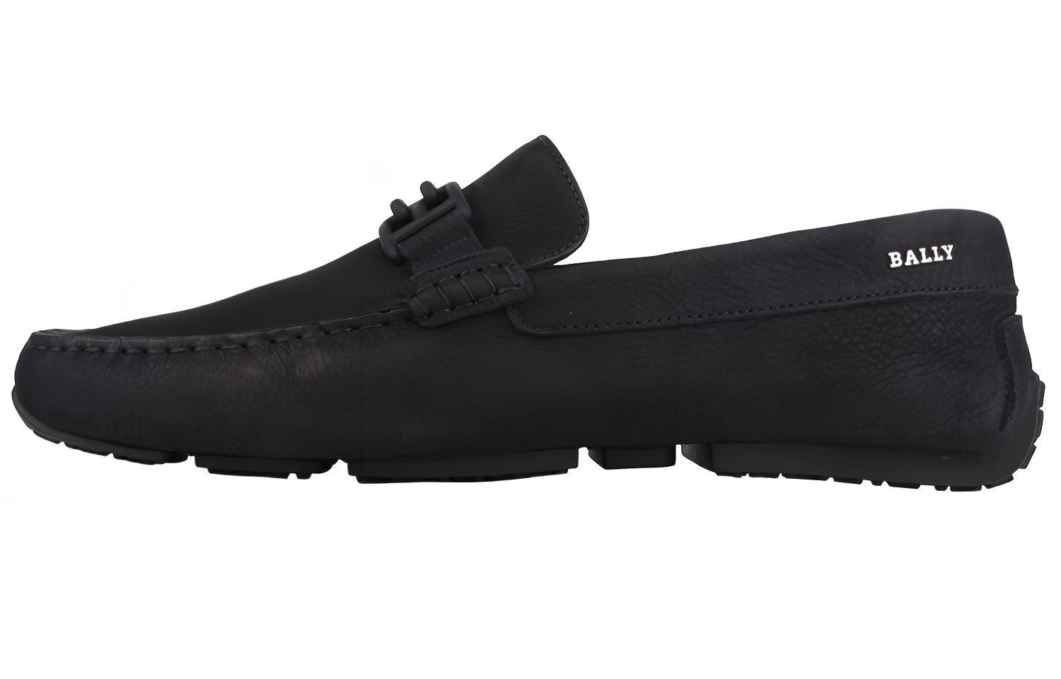 BALLY Leather Logo Slip-On Loafers 'Black' 6300196