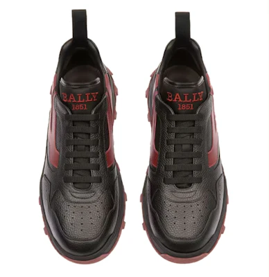BALLY Kasut Kulit Rendah Bertali 'Hitam Merah' 6301551 Order BALLY Kasut Kulit Rendah Bertali 'Hitam Merah' 6301551