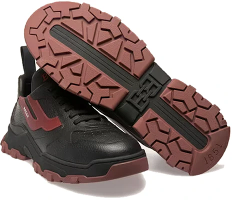 BALLY Kasut Kulit Rendah Bertali 'Hitam Merah' 6301551 Shop BALLY Kasut Kulit Rendah Bertali 'Hitam Merah' 6301551