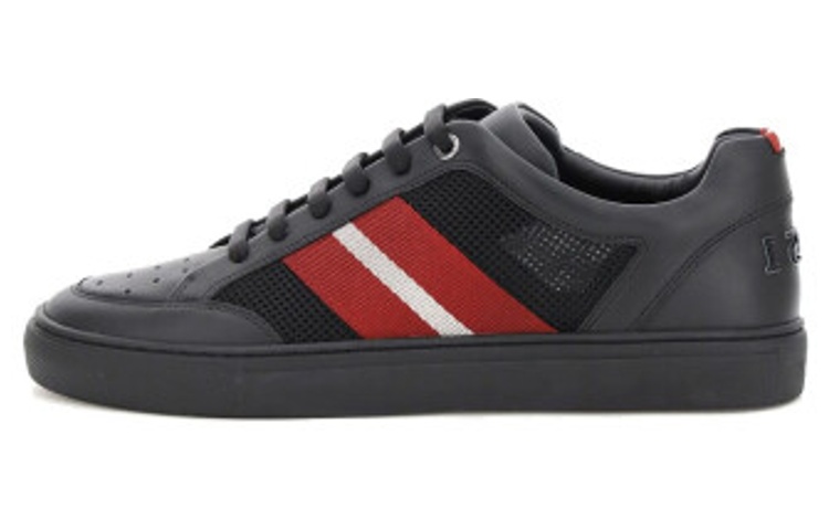 BALLY Leather Low-Top Round-Toe Lace-Up 'Black Red' 6234630