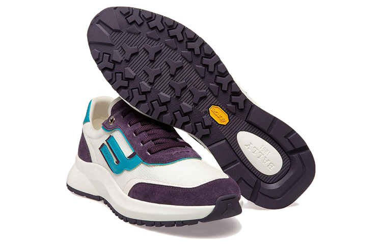 Shop BALLY巴利 網眼小牛皮絨面革運動休閒鞋 白紫藍