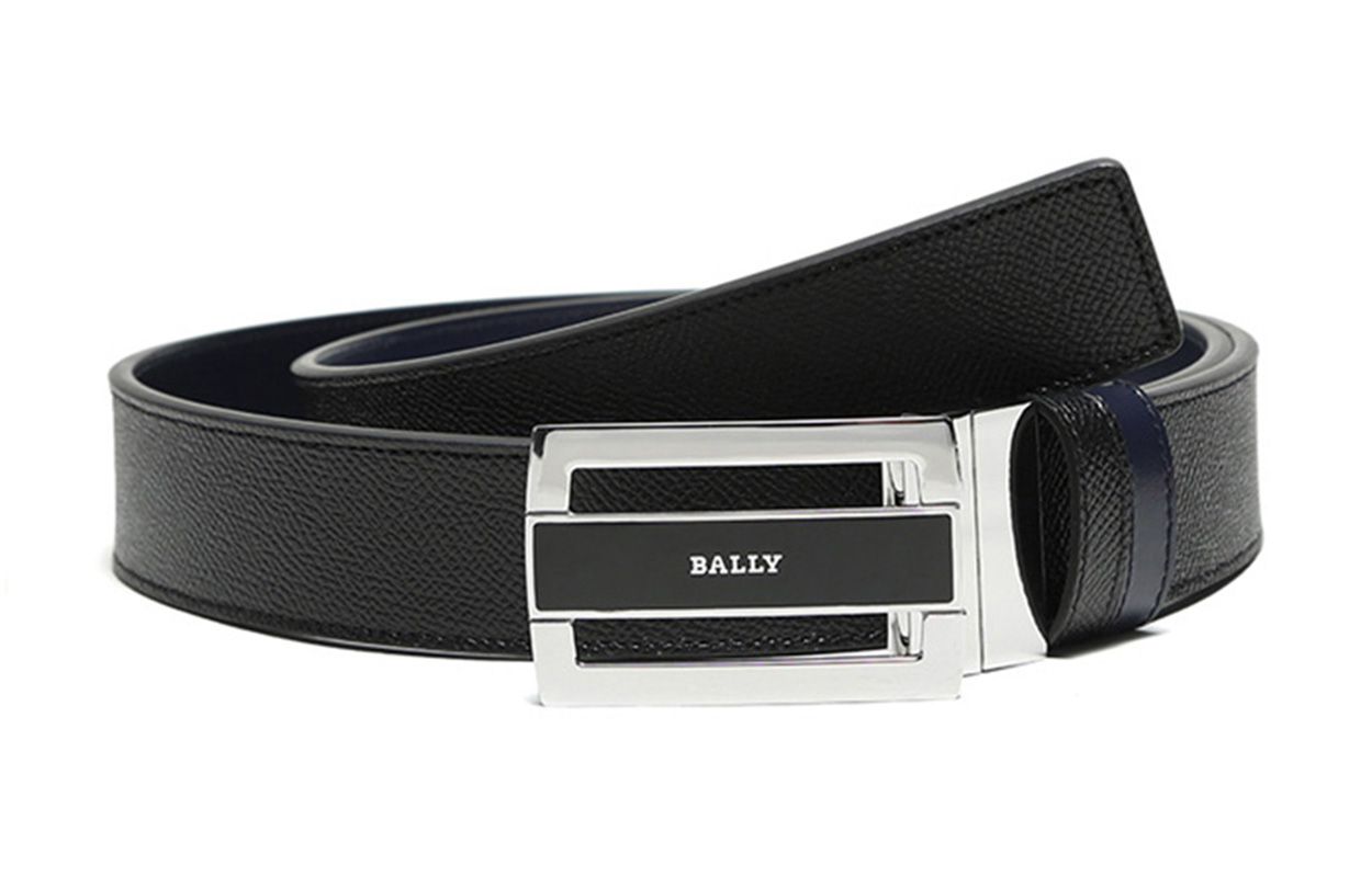 BALLY Leather Reversible Belt Black/Navy 3.3cm with Gift Box. FABAZIA-35-630