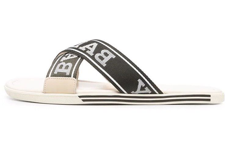 BALLY Logo Jacquard Flat Slides 'Black and White'