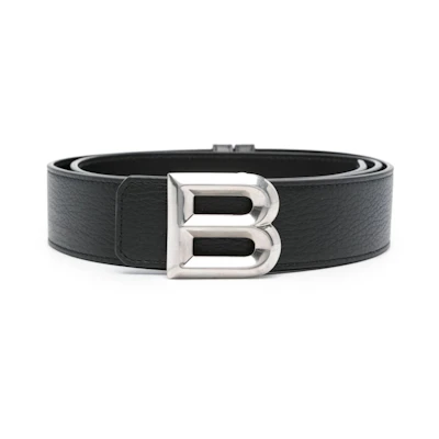 BALLY Logo Plaque Smooth Buckle Leather Belt for Men Black 3.5CM Wide 6305822