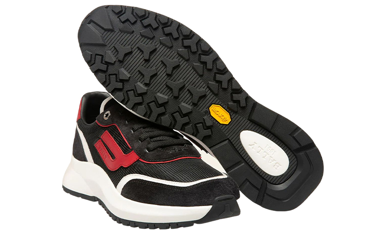 Shop BALLY 网布和皮革运动鞋 '黑红' 6301546