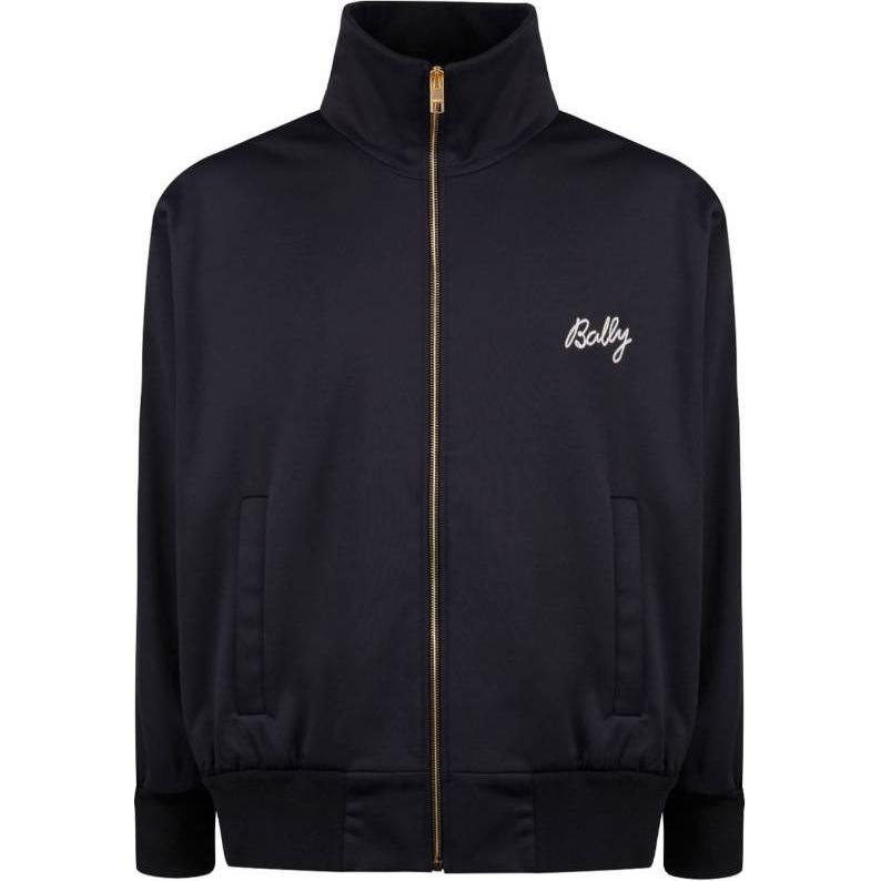 BALLY Navy Blue Cotton Blend Zip-Up Sweatshirt Jacket with Logo Design MJE05KNY153U546