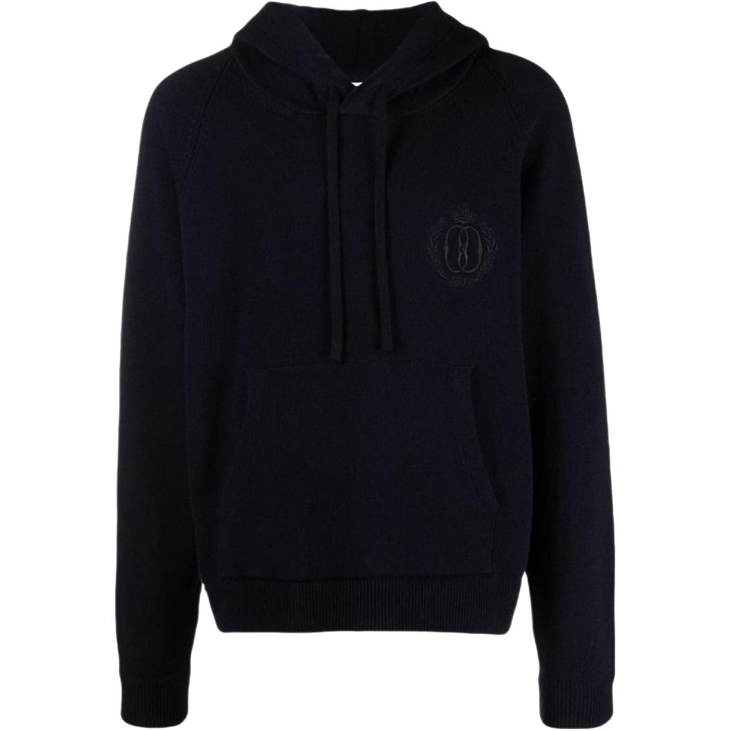 BALLY Navy Blue Graphic Print Hoodie with Drawstring and Long Sleeves 6304618