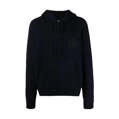 BALLY Navy Blue Graphic Print Hoodie with Drawstring and Long Sleeves 6304618