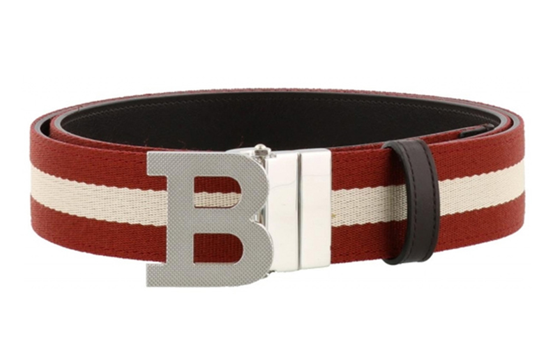 BALLY Red Leather Canvas Belt with Classic Red-White Stripe for Men 3.5cm. 6221450 圖 2