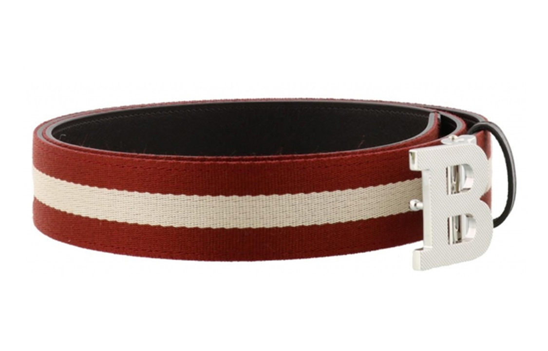 BALLY Red Leather Canvas Belt with Classic Red-White Stripe for Men 3.5cm. 6221450 圖 3