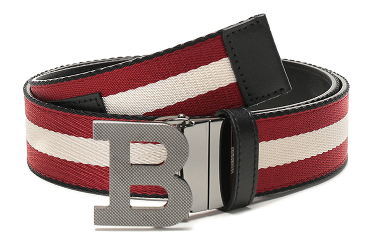 Order 발리 리버시블 패브릭 레더 벨트 블랙 레드 화이트 스트라이프 3.5cm 기프트 세트 B-BUCKLE-35-M-T-26