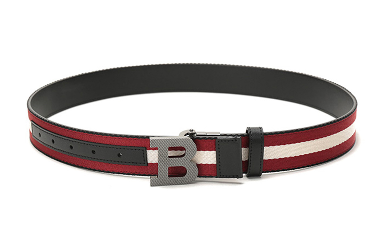 Shop 발리 리버시블 패브릭 레더 벨트 블랙 레드 화이트 스트라이프 3.5cm 기프트 세트 B-BUCKLE-35-M-T-26