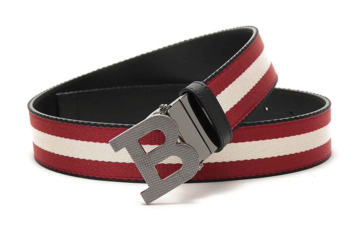 Purchase 발리 리버시블 패브릭 레더 벨트 블랙 레드 화이트 스트라이프 3.5cm 기프트 세트 B-BUCKLE-35-M-T-26