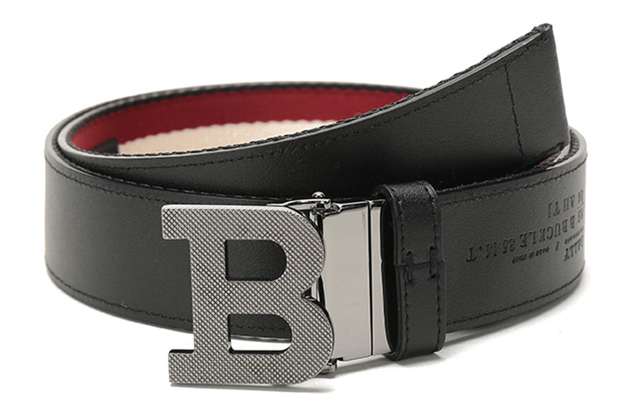 Details for 발리 리버시블 패브릭 레더 벨트 블랙 레드 화이트 스트라이프 3.5cm 기프트 세트 B-BUCKLE-35-M-T-26