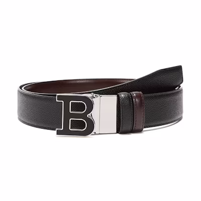 BALLY Reversible Leather Belt Black/Brown with Buckle 3.4cm Wide. B-BUCKLENAMEL-35-M-130