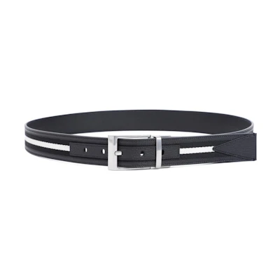 BALLY Silver Buckle Polyester Black Belt - 3.5CM Width. MBB02PSI057I945P