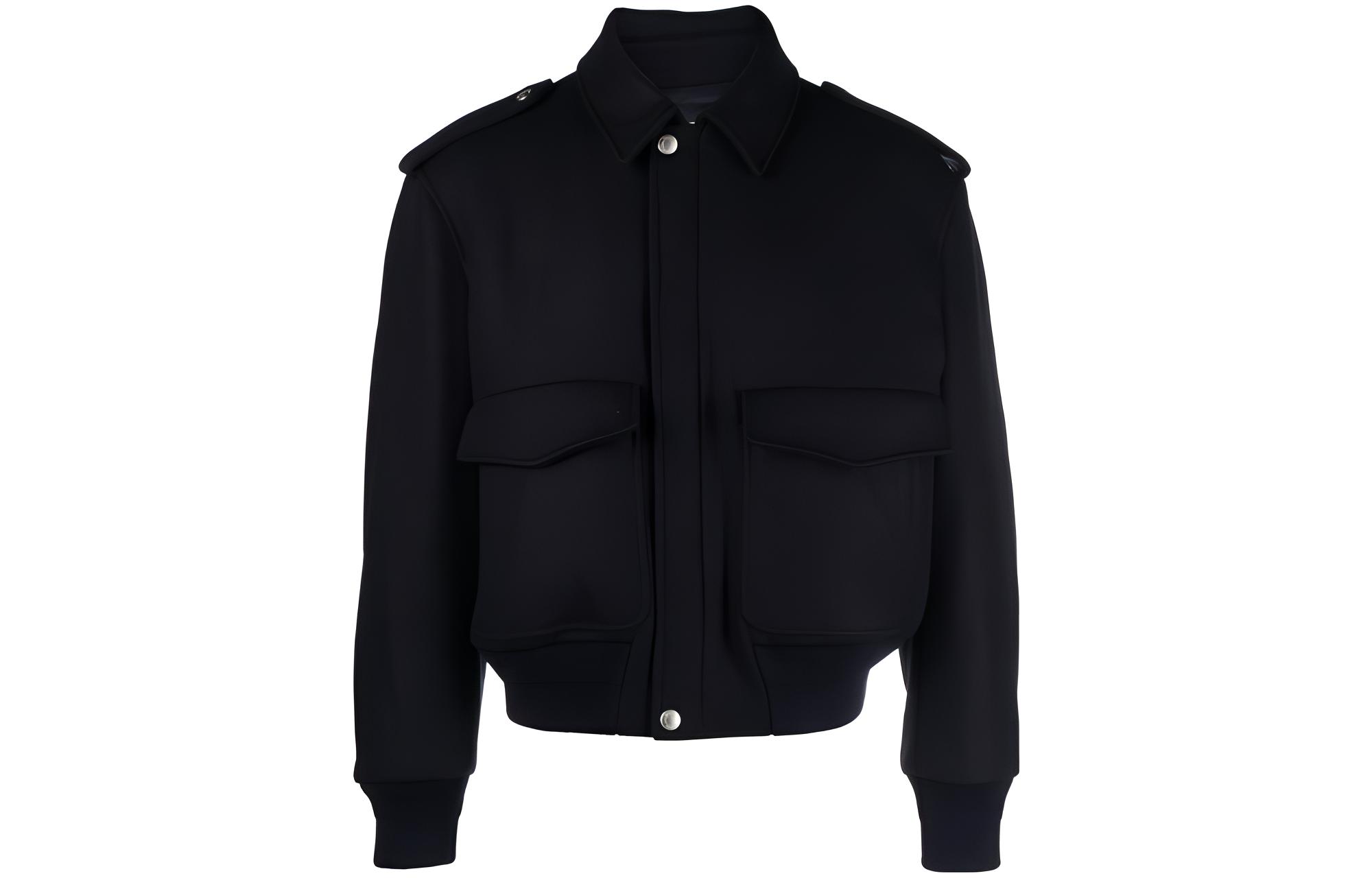 BALLY Solid Casual Collar Jacket in Navy Blue MOU056WO109