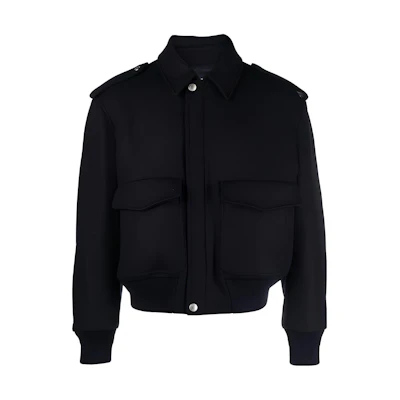 BALLY Solid Casual Collar Jacket in Navy Blue MOU056WO109