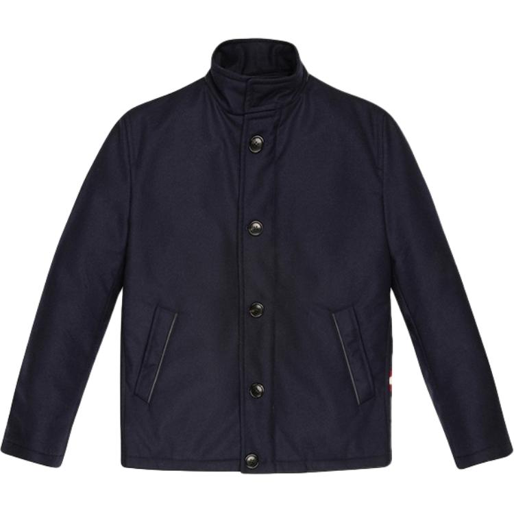 BALLY Solid Navy Blue Stand Collar Long Sleeve Jacket 6300940