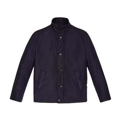 BALLY Solid Navy Blue Stand Collar Long Sleeve Jacket 6300940