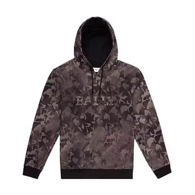 BALLY SS22 Black Graphic Print Drawstring Hoodie 6301371