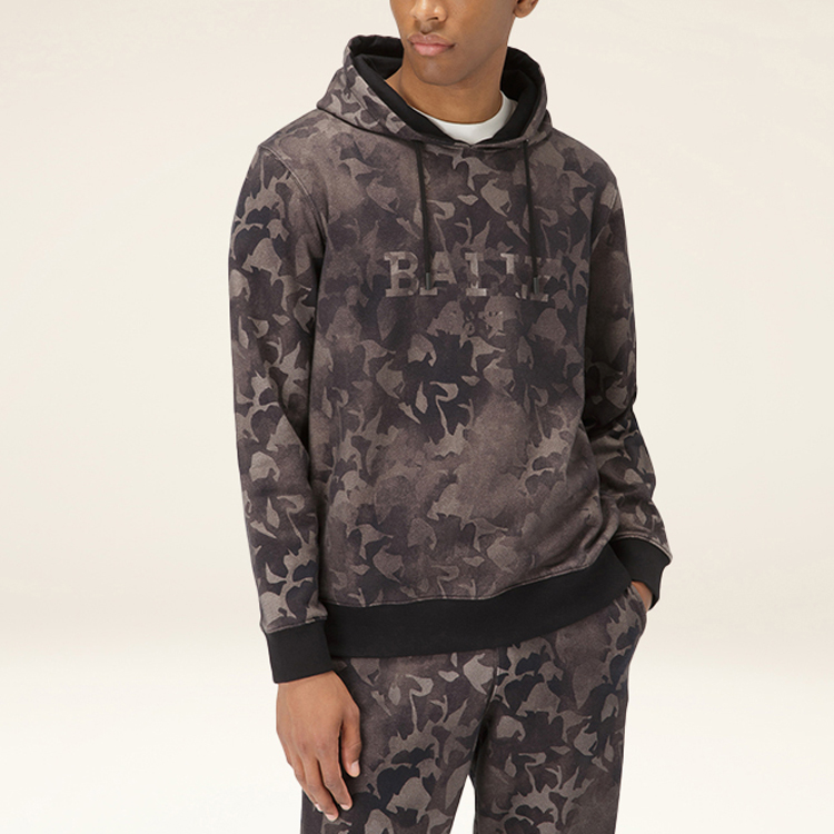 Purchase BALLY SS22 Black Graphic Print Drawstring Hoodie 6301371