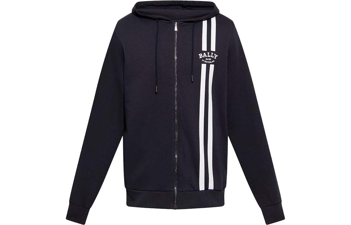 BALLY SS22 Striped Logo Print Zip-Up Sweatshirt Blue M5BA786F