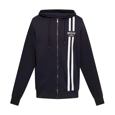 BALLY SS22 Striped Logo Print Zip-Up Sweatshirt Blue M5BA786F
