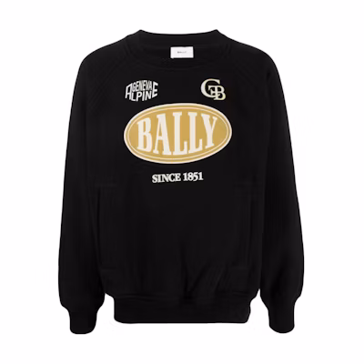BALLY SS23 Black Knit Sweater with Letter Logo Print Long Sleeve. M5BAA50FU901
