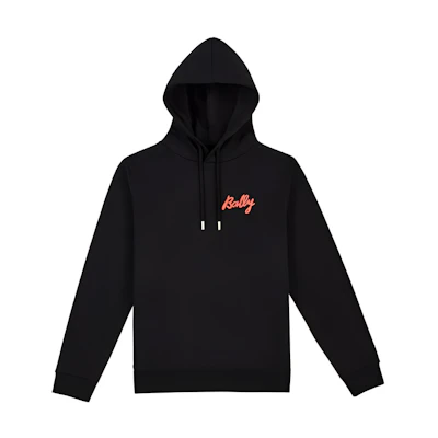 BALLY SS23 Black Logo Print Drawstring Hoodie. 6303078