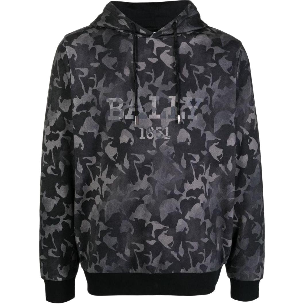 BALLY SS23 Black Camouflage Logo Print Crewneck Sweatshirt MJE00ACO112