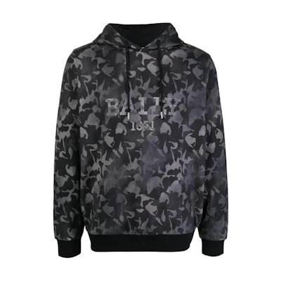 BALLY SS23 Black Camouflage Logo Print Crewneck Sweatshirt MJE00ACO112