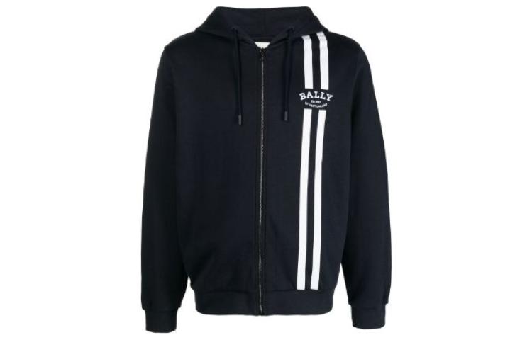 BALLY SS23 Black Hoodie Jacket with Logo & Striped Print Design MJE011CO054