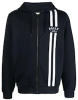 BALLY SS23 Black Hoodie Jacket with Logo & Striped Print Design MJE011CO054 BALLY SS23 Black Hoodie Jacket with Logo & Striped Print Design MJE011CO054