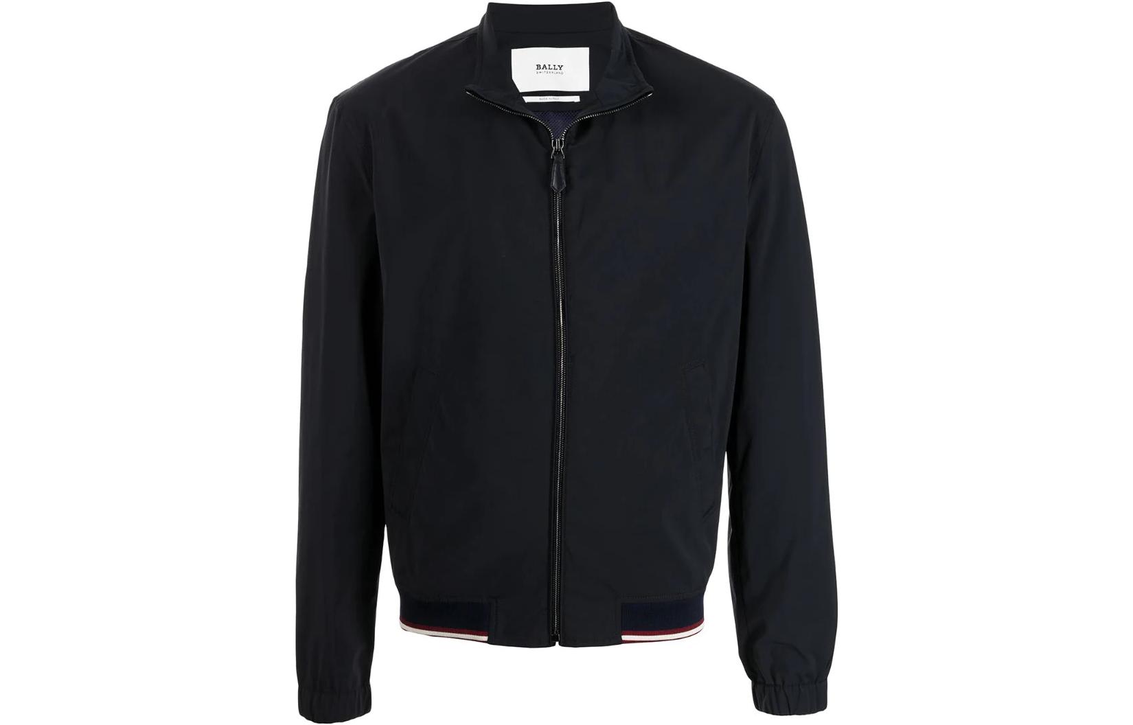 BALLY SS23 Black Solid Color Jacket with Striped Trim Design 6237577