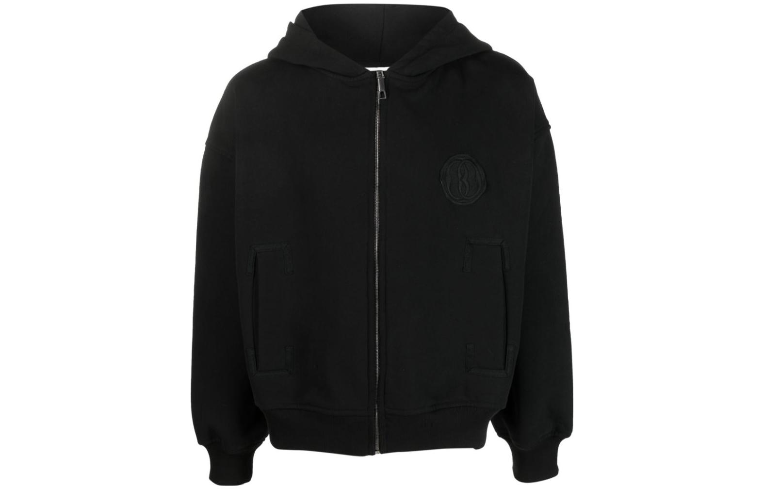 BALLY SS23 Black Unisex Zip-Up Hoodie Long Sleeve Sweatshirt MJE02HCO205