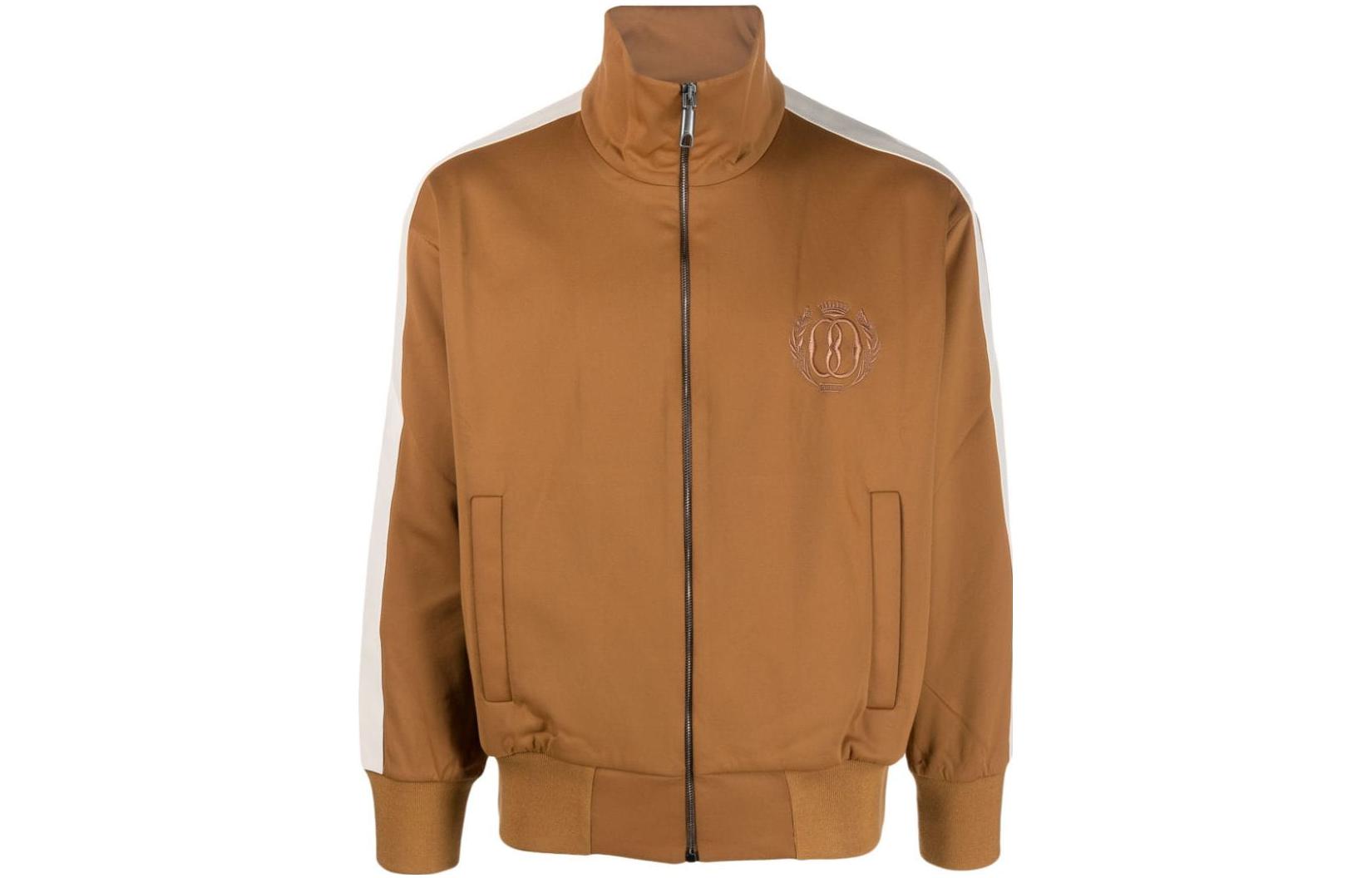 BALLY SS23 Caramel Brown Striped Logo Embroidered Long Sleeve Jacket 6303985