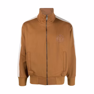 BALLY SS23 Caramel Brown Striped Logo Embroidered Long Sleeve Jacket 6303985