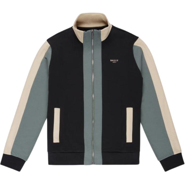 BALLY SS23 Logo Print Colorblock Zip-Up Jacket Black Green Men’s Long Sleeve 6302785