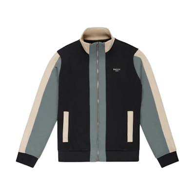BALLY SS23 Logo Print Colorblock Zip-Up Jacket Black Green Men’s Long Sleeve 6302785