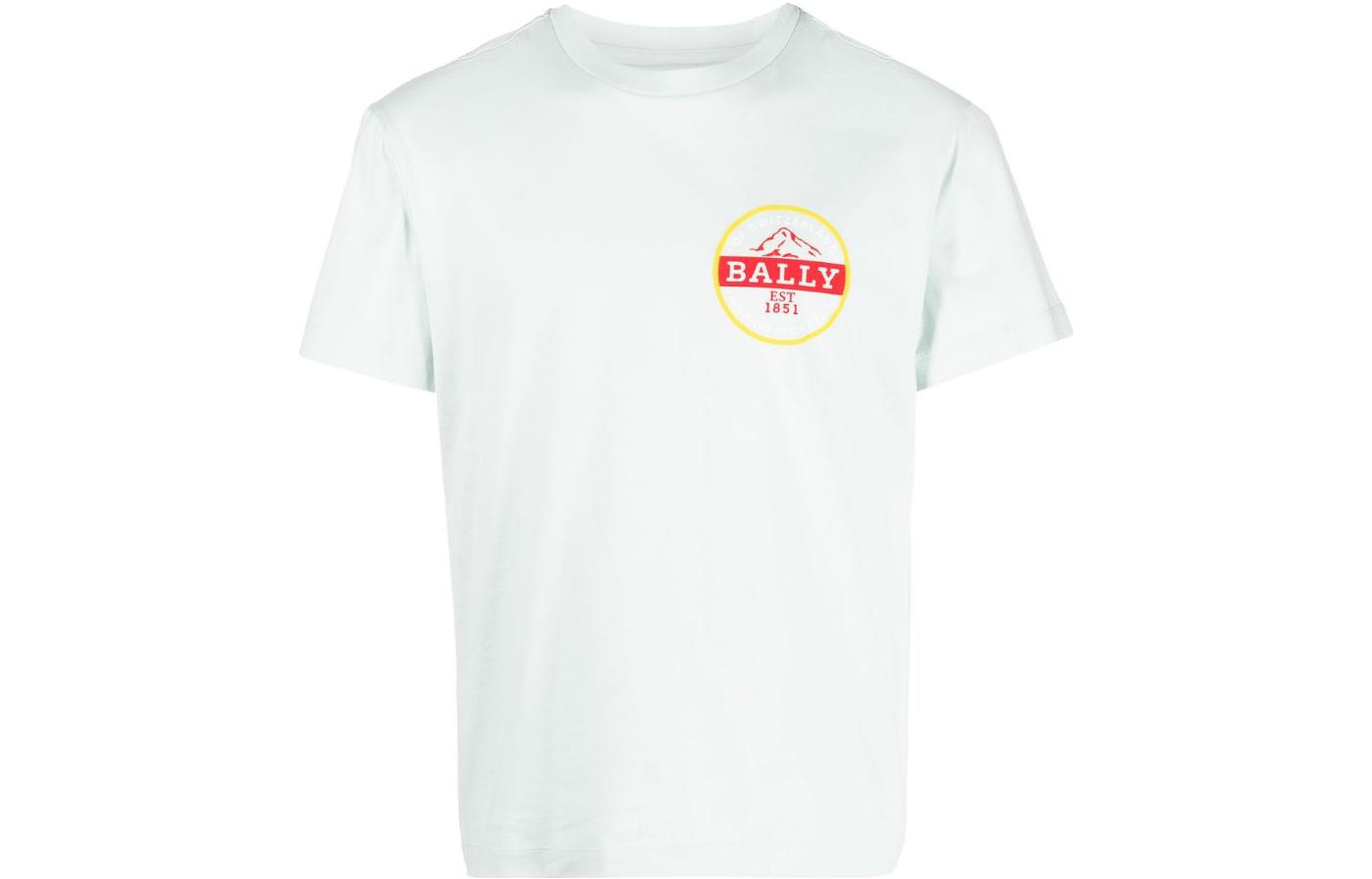 BALLY SS23 Logo Print Crewneck Short Sleeve T-Shirt Light Blue  Fashion. 6303684CO018