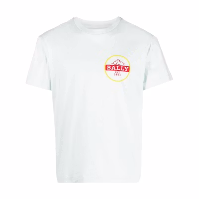 BALLY SS23 Logo Print Crewneck Short Sleeve T-Shirt Light Blue Fashion. 6303684CO018