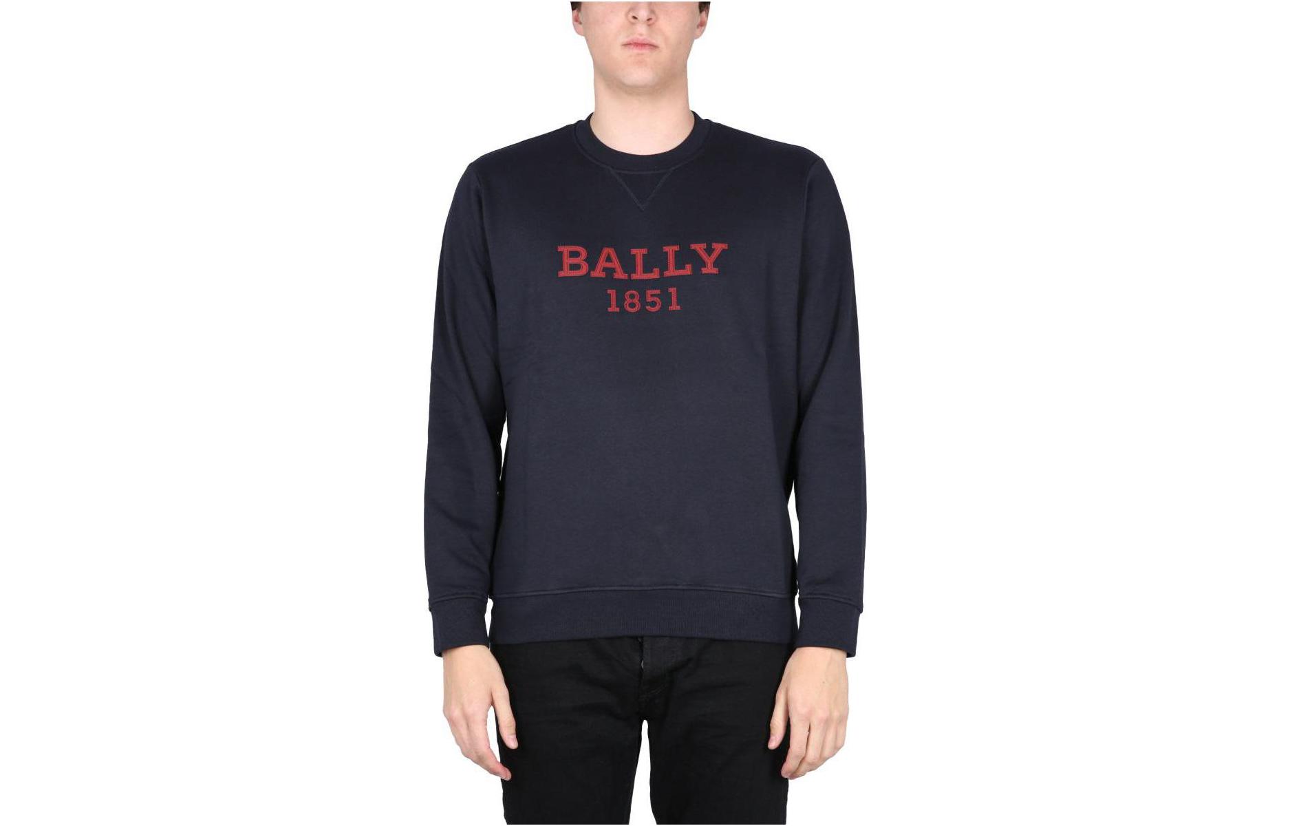 BALLY SS23 Navy Crewneck Sweatshirt with Letter and Number Embroidery MJE020CO054I549