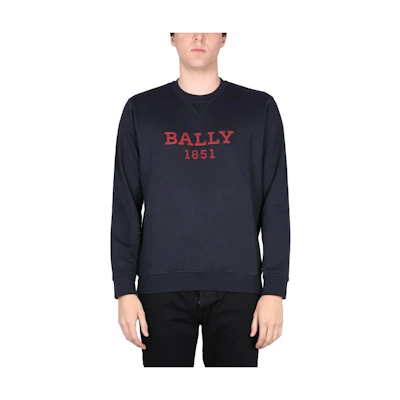 BALLY SS23 Navy Crewneck Sweatshirt with Letter and Number Embroidery MJE020CO054I549