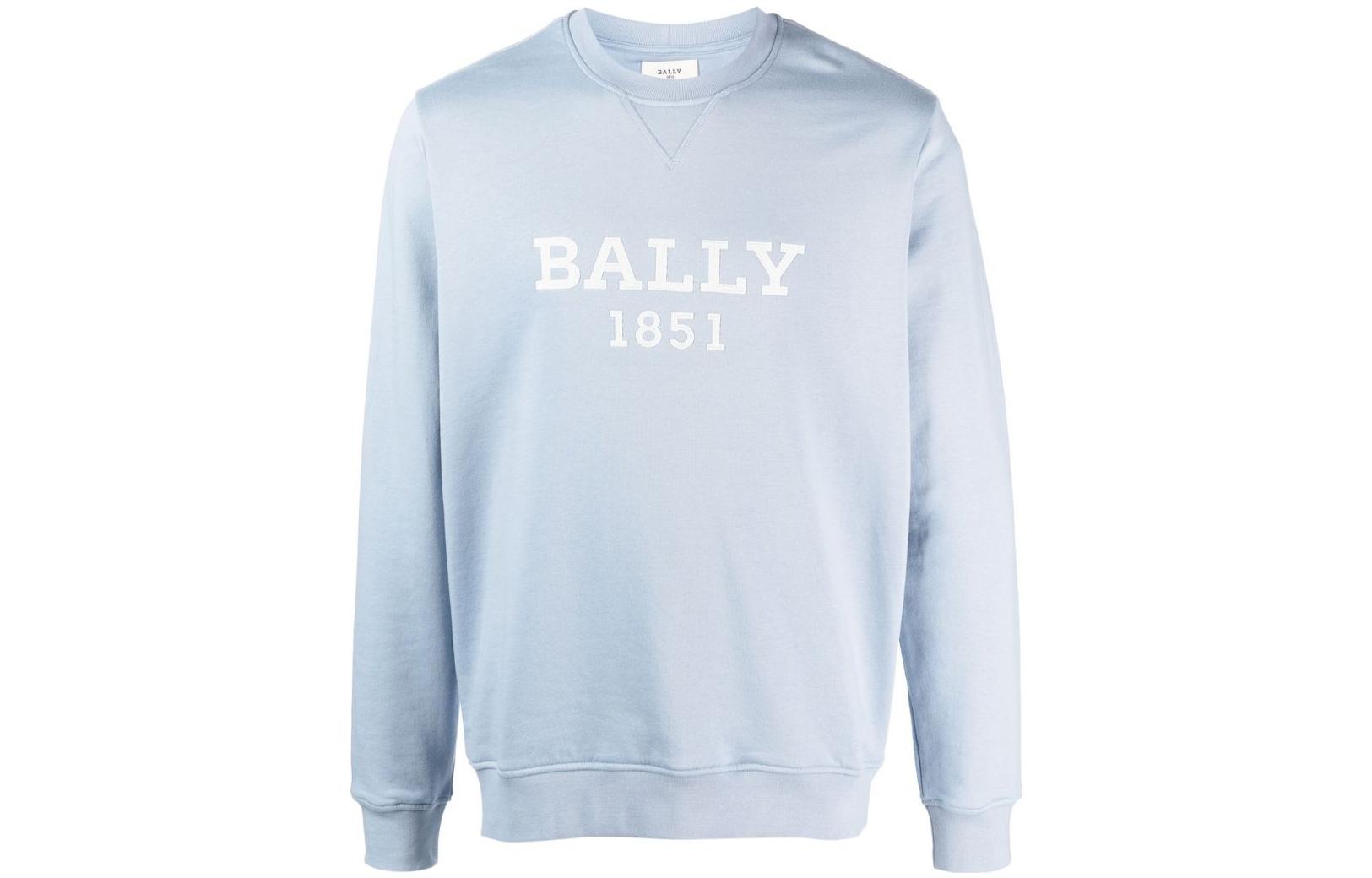 BALLY SS23 Pastel Blue Crewneck Sweatshirt with Logo Print 6302827