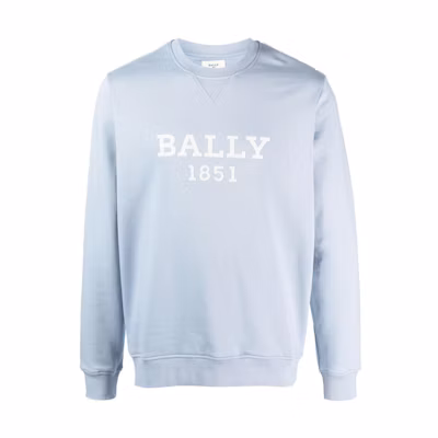 BALLY SS23 Pastel Blue Crewneck Sweatshirt with Logo Print 6302827