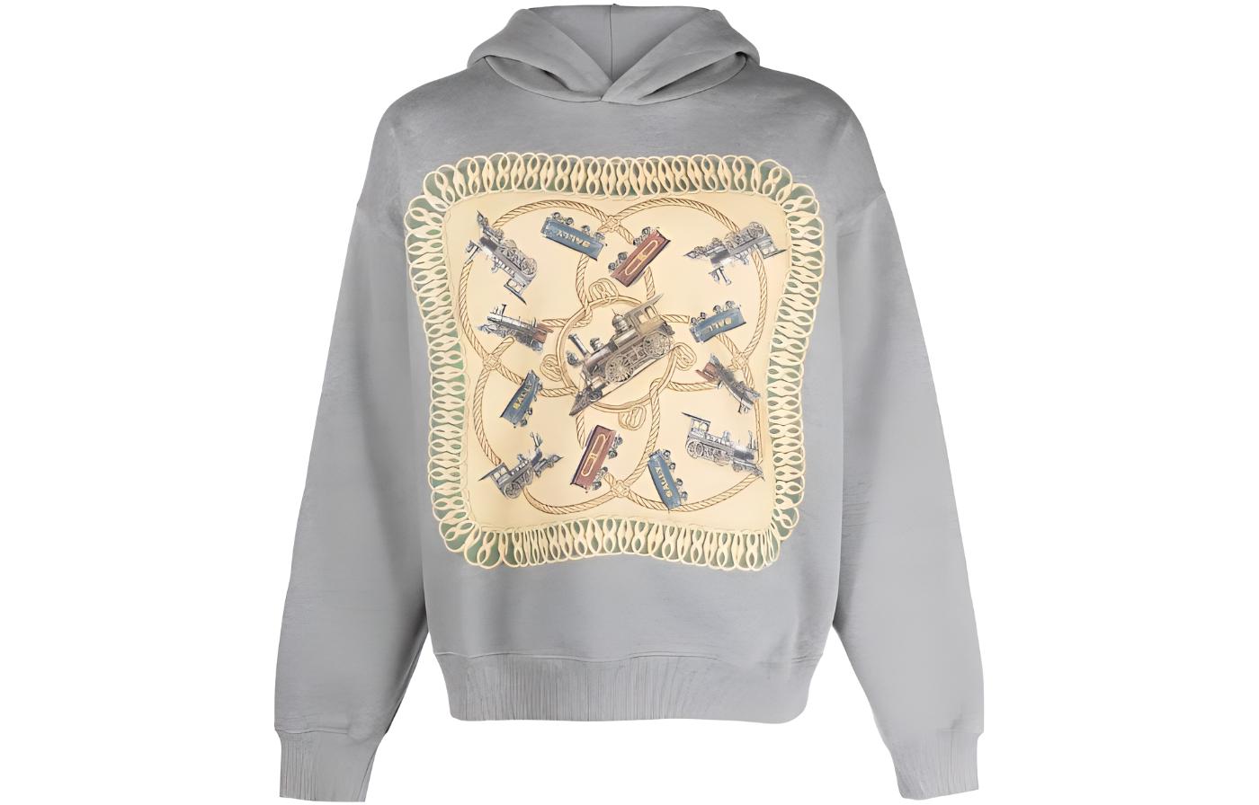 BALLY SS23 Pattern Print Graphic Hoodie Gray M5BAA86FCO227